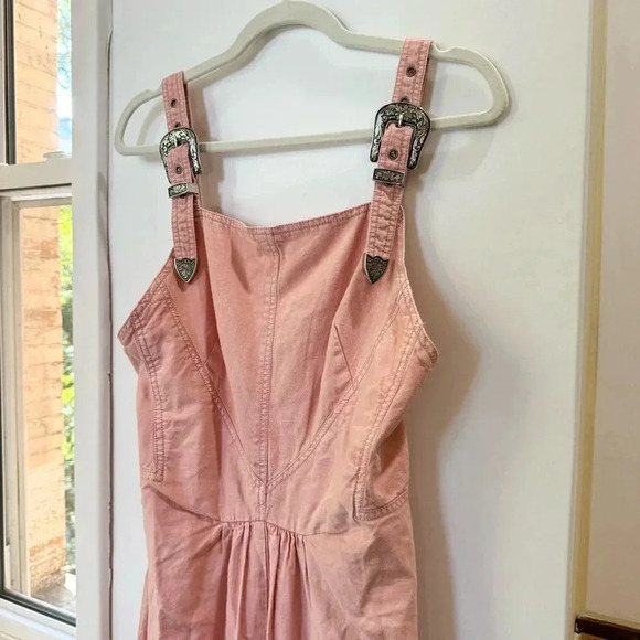 New Free People Stars Align Midi Dress Buckle Belt Western Pink Flowy Pink 6 - Picture 1 of 15